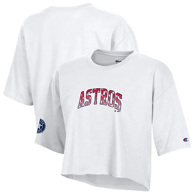 Women's Champion White Houston Astros Boyfriend Cropped Americana T-Shirt
