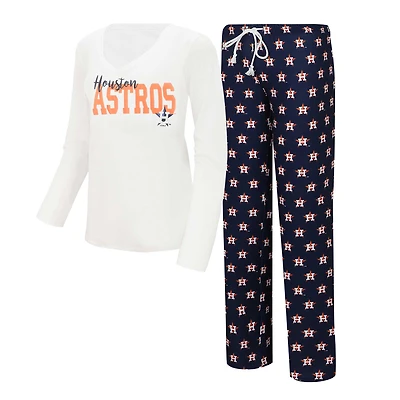 Women's Concepts Sport White/Navy Houston Astros Long Sleeve V-Neck Top & Gauge Pants Sleep Set