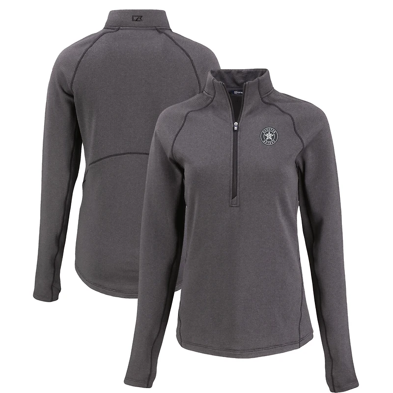 Women's Cutter & Buck Heather Black Houston Astros Peshastin Eco Fleece Recycled Raglan Half-Zip Top
