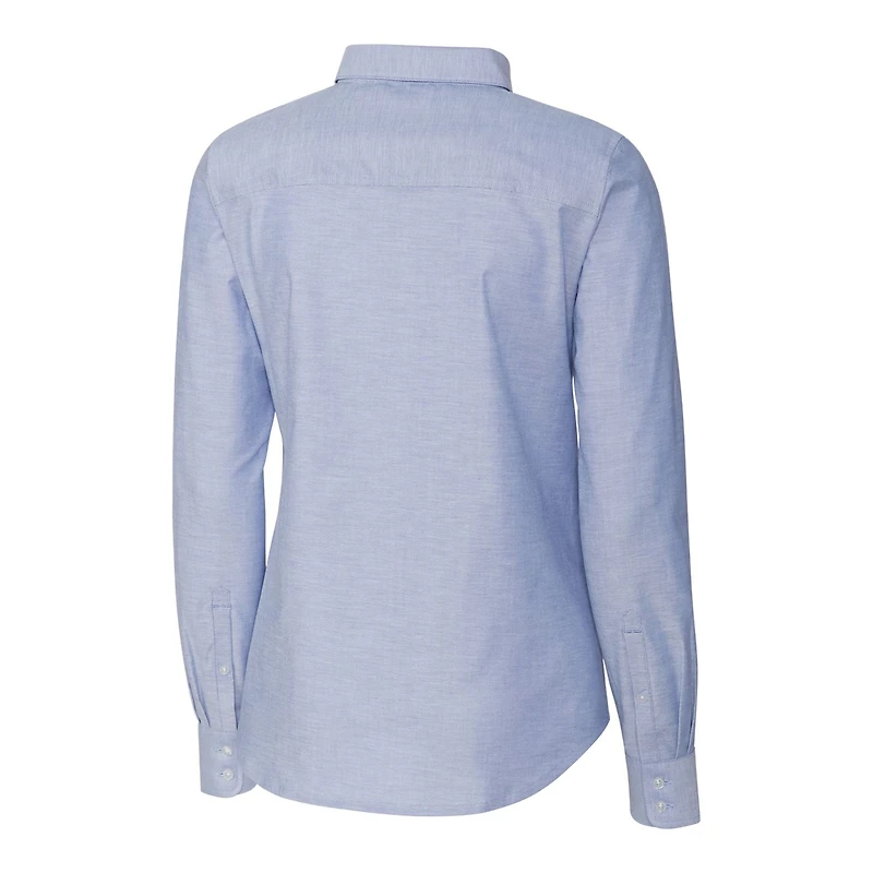Chemise boutonnée à manches longues en tissu Oxford extensible bleu clair avec logo Americana des Astros de Houston pour femme Cutter & Buck