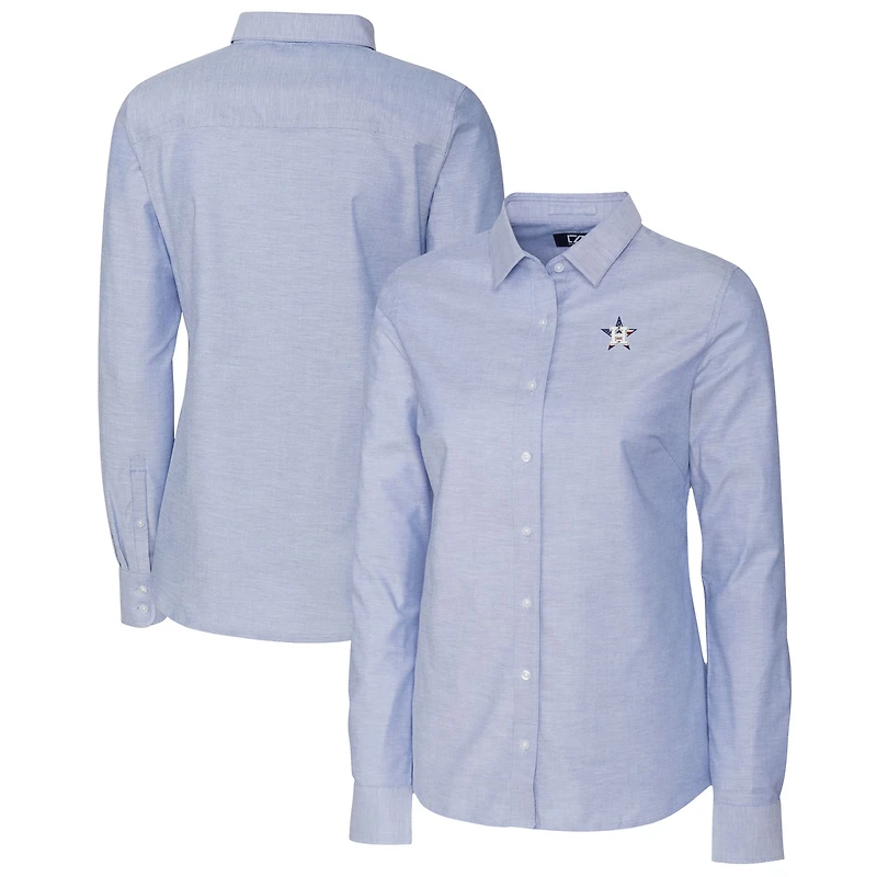 Chemise boutonnée à manches longues en tissu Oxford extensible bleu clair avec logo Americana des Astros de Houston pour femme Cutter & Buck