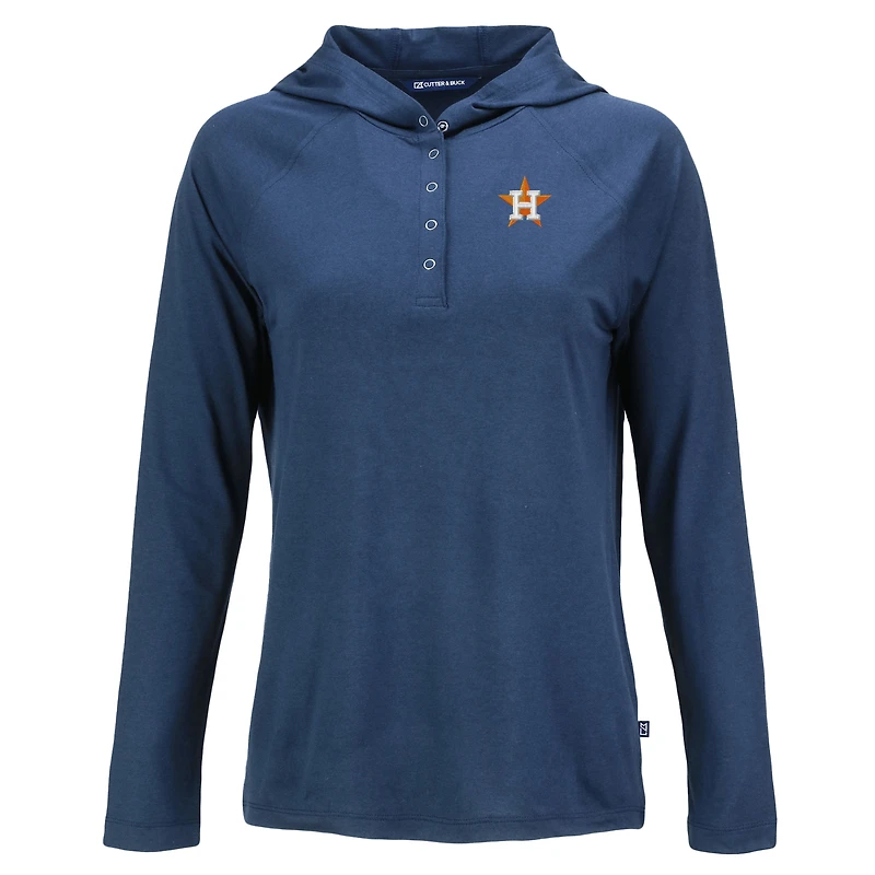 Women's Cutter & Buck Navy Houston Astros  Coastline Epic Comfort Eco Recycled Hoodie Raglan Long Sleeve T-Shirt