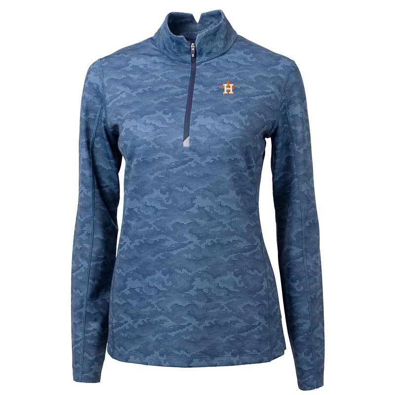 Pull-over extensible à fermeture éclair quart de tour pour femme, bleu marine, imprimé camouflage Traverse des Astros Houston, Cutter & Buck