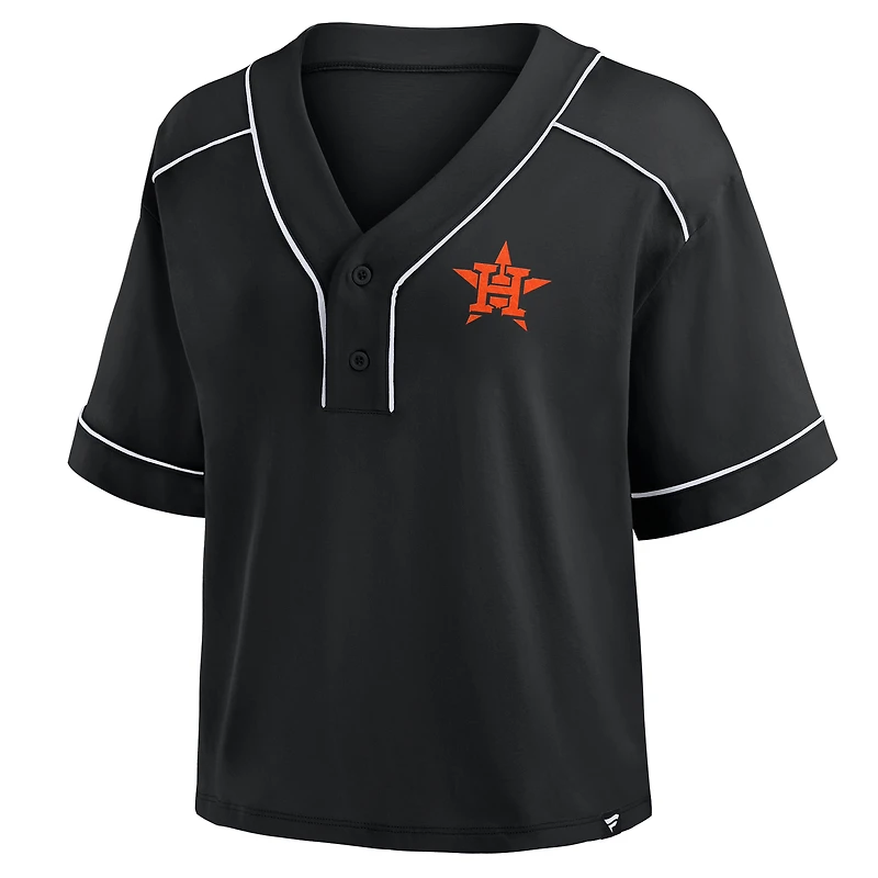 T-shirt court surdimensionné à col en V pour femme, motif Fanatics, noir, des Astros de Houston