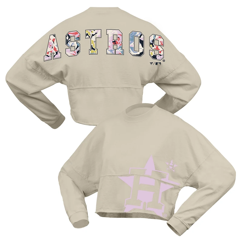 Women's Fanatics  Cream Houston Astros Floral Preppy Cropped Long Sleeve T-Shirt