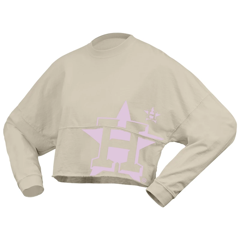 Women's Fanatics  Cream Houston Astros Floral Preppy Cropped Long Sleeve T-Shirt