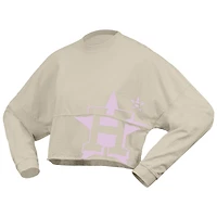 Women's Fanatics  Cream Houston Astros Floral Preppy Cropped Long Sleeve T-Shirt