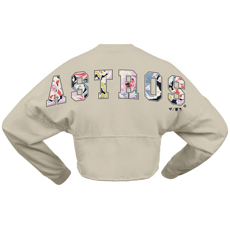Women's Fanatics  Cream Houston Astros Floral Preppy Cropped Long Sleeve T-Shirt