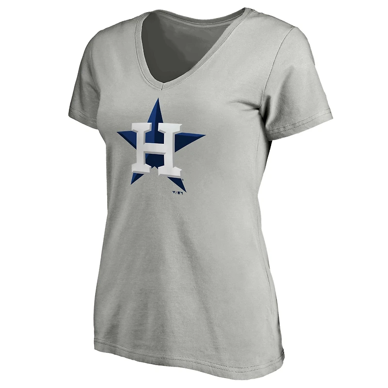 T-shirt à col en V avec logo officiel Houston Astros Core Fanatics gris chiné pour femmes