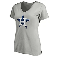 T-shirt à col en V avec logo officiel Houston Astros Core Fanatics gris chiné pour femmes