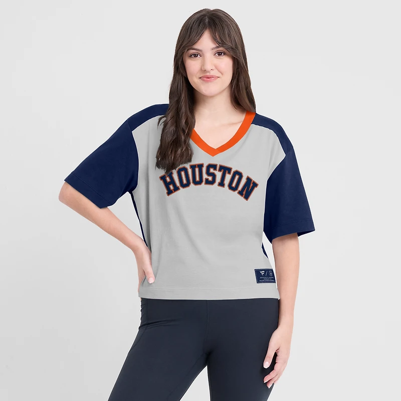 T-shirt surdimensionné à col en V pour femme Fanatics bleu marine/graphite Houston Astros Race To Win