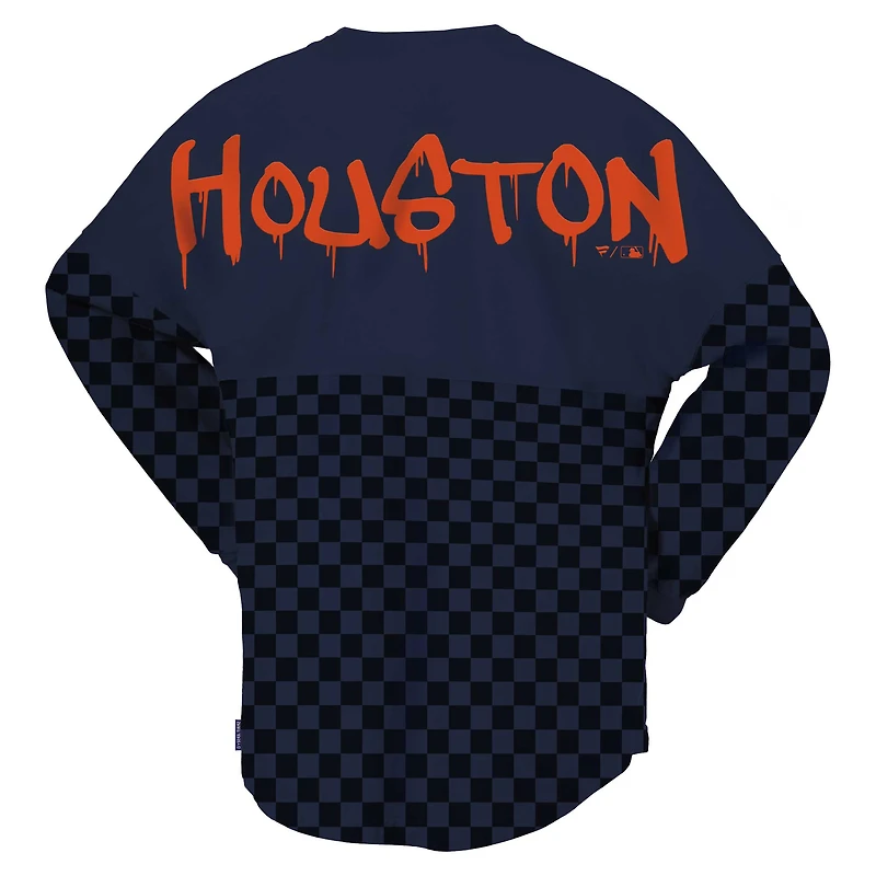 Women's Fanatics Navy Houston Astros Checker Print Long Sleeve T-Shirt