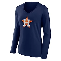 Women's Fanatics Navy Houston Astros Official Logo V-Neck Long Sleeve T-Shirt