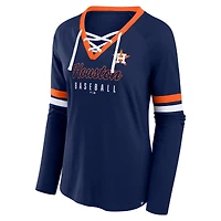 T-shirt à manches longues et lacets raglan pour femme Fanatics Navy Houston Astros Won & Done