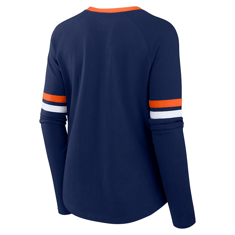 T-shirt à manches longues et lacets raglan pour femme Fanatics Navy Houston Astros Won & Done