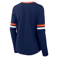 T-shirt à manches longues et lacets raglan pour femme Fanatics Navy Houston Astros Won & Done