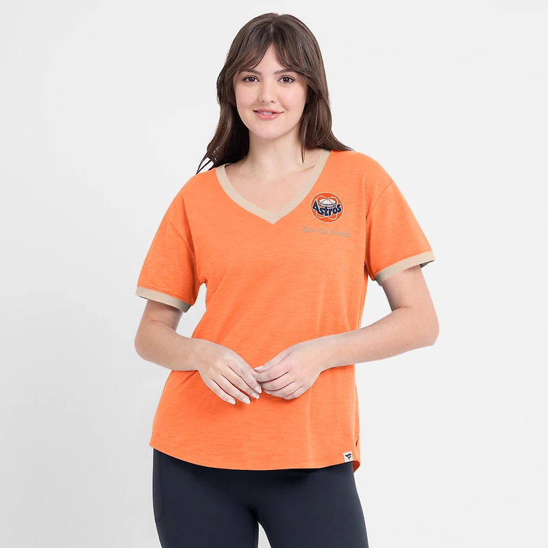 T-shirt à col en V orange Houston Astros Binge Worthy Stadium pour femme Fanatics