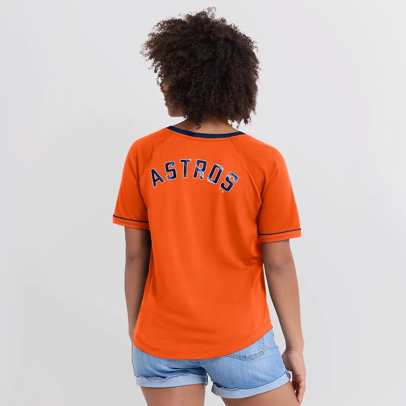 Women's Fanatics Orange Houston Astros Cooperstown Collection League Diva Raglan V-Neck T-Shirt