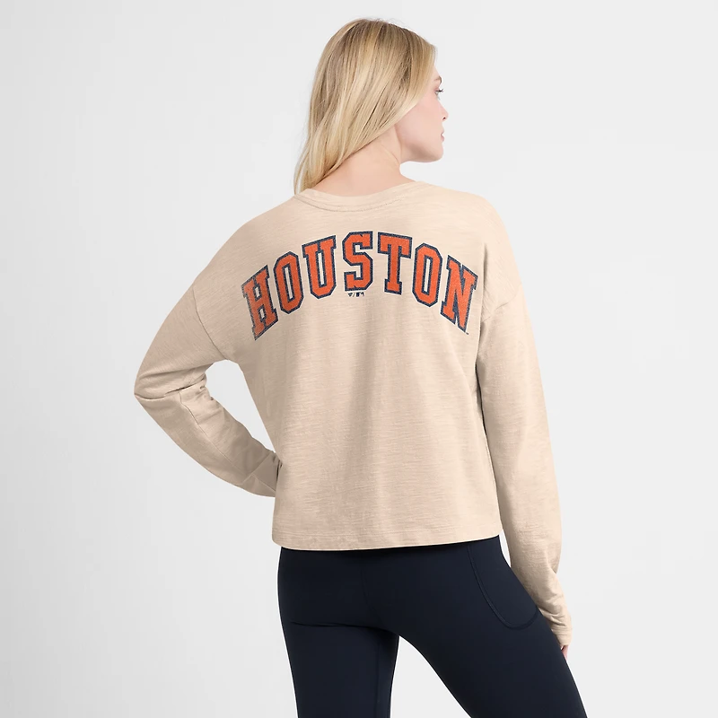 T-shirt Henley surdimensionné à manches longues Fanatics Tan Houston Astros pour femme