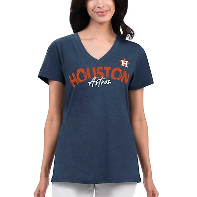 T-shirt à col en V G-III 4Her pour femmes par Carl Banks, bleu marine, Houston Astros Key Move