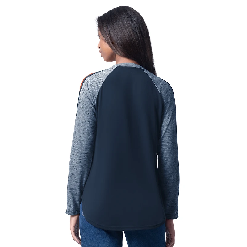 T-shirt à manches longues et col en V G-III 4Her by Carl Banks pour femme, bleu marine