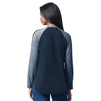 T-shirt à manches longues et col en V G-III 4Her by Carl Banks pour femme, bleu marine