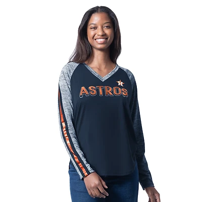 Women's G-III 4Her by Carl Banks Navy Houston Astros Top Dog Raglan Long Sleeve V-Neck T-Shirt