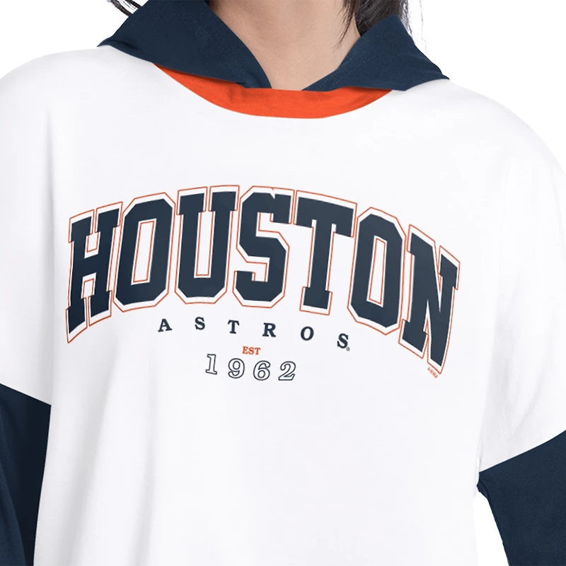 T-shirt à manches longues et capuche oversize G-III 4Her pour femme, par Carl Banks, blanc/marine, Houston Astros, joueur clé