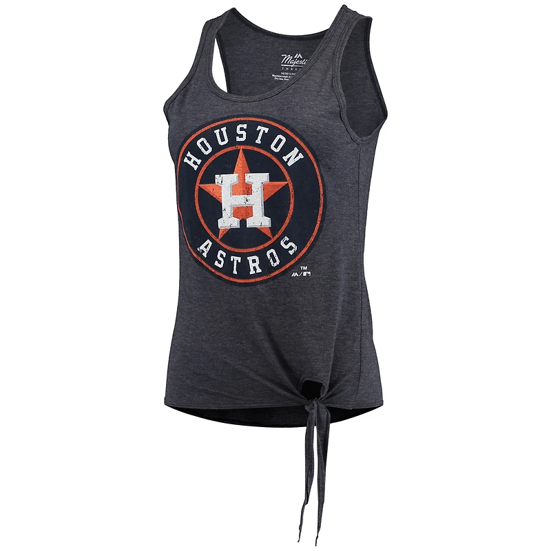 Women's Majestic Threads Navy Houston Astros Scoop Neck Racerback Side Tie Tri-Blend Tank Top