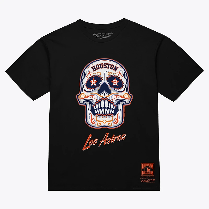 T-shirt boxy noir Mitchell & Ness Houston Astros pour femme, motif tête de mort mexicaine