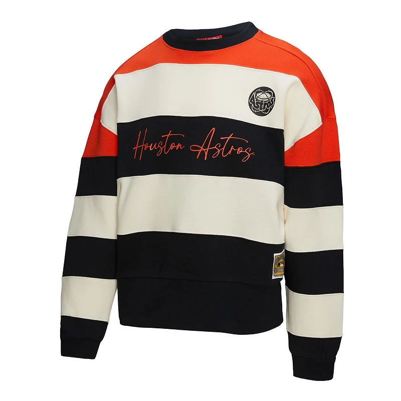 Women's Mitchell & Ness  Orange/Black Houston Astros Cooperstown Collection Blocked Fleece Pullover Sweatshirt