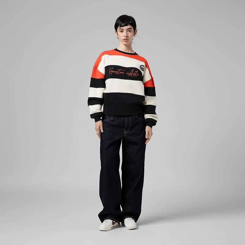 Women's Mitchell & Ness  Orange/Black Houston Astros Cooperstown Collection Blocked Fleece Pullover Sweatshirt