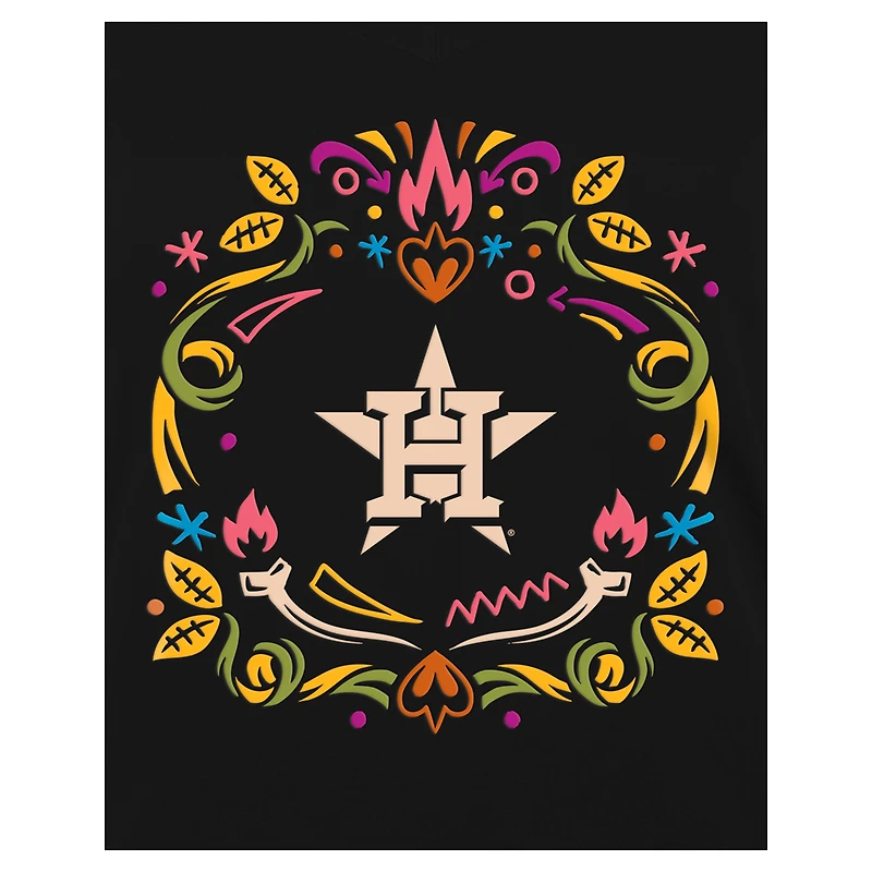 T-shirt noir à col en V New Era pour femmes Astros de Houston Día los Muertos