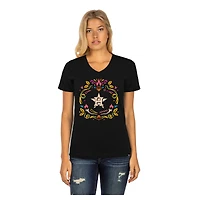 T-shirt noir à col en V New Era pour femmes Astros de Houston Día los Muertos