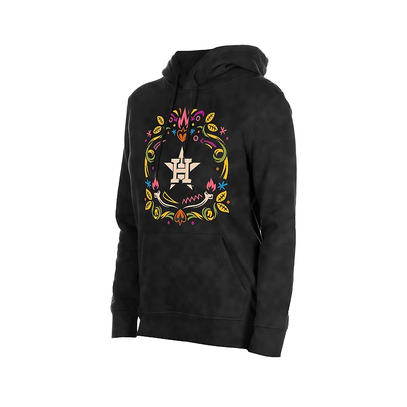 Sweat à capuche New Era noir Houston Astros Día de Muertos Mineral Wash pour femme