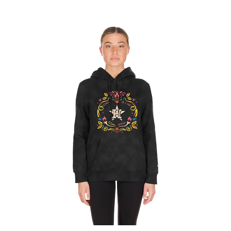 Women's New Era Black Houston Astros Día de Muertos Mineral Wash Hoodie Sweatshirt