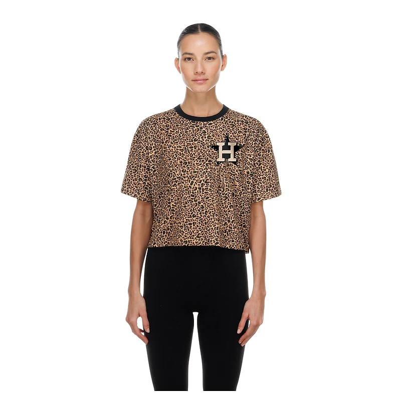 T-shirt court marron à imprimé léopard Houston Astros pour femme de la marque New Era