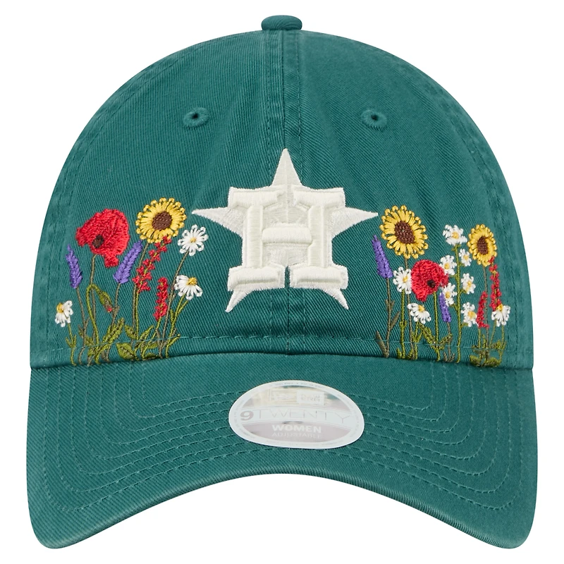 Casquette ajustable New Era 9TWENTY pour femme, vert foncé, Houston Astros, à broderies florales