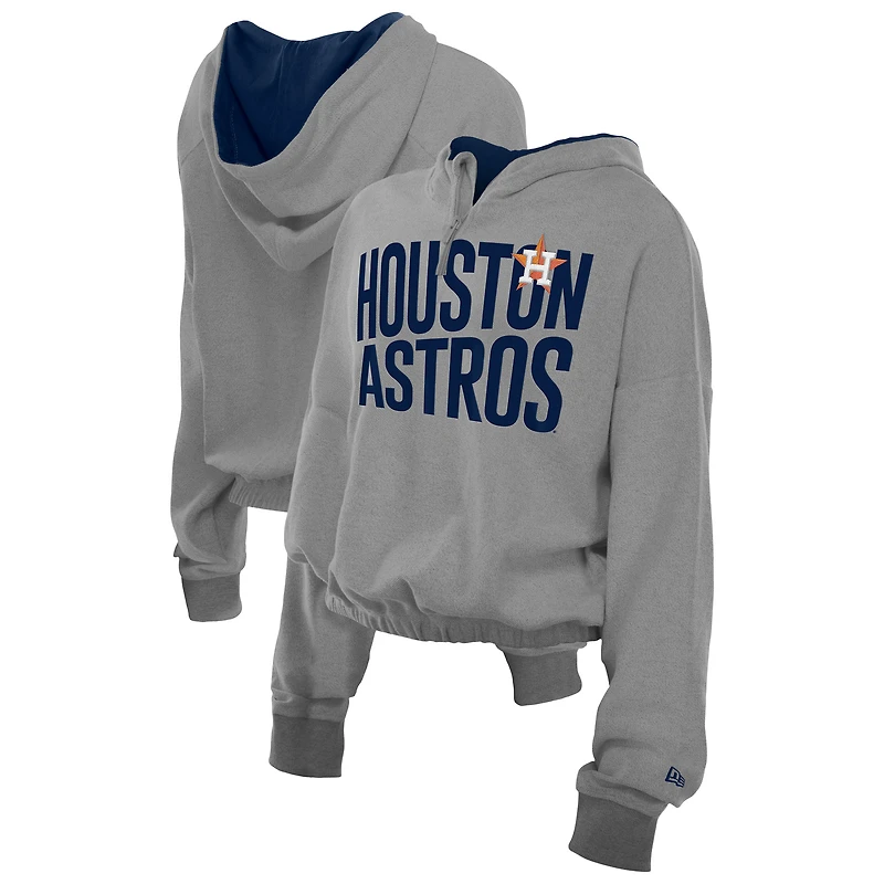 Sweat à capuche court bandes et fermeture éclair quart de tour New Era gris chiné des Astros Houston pour femme