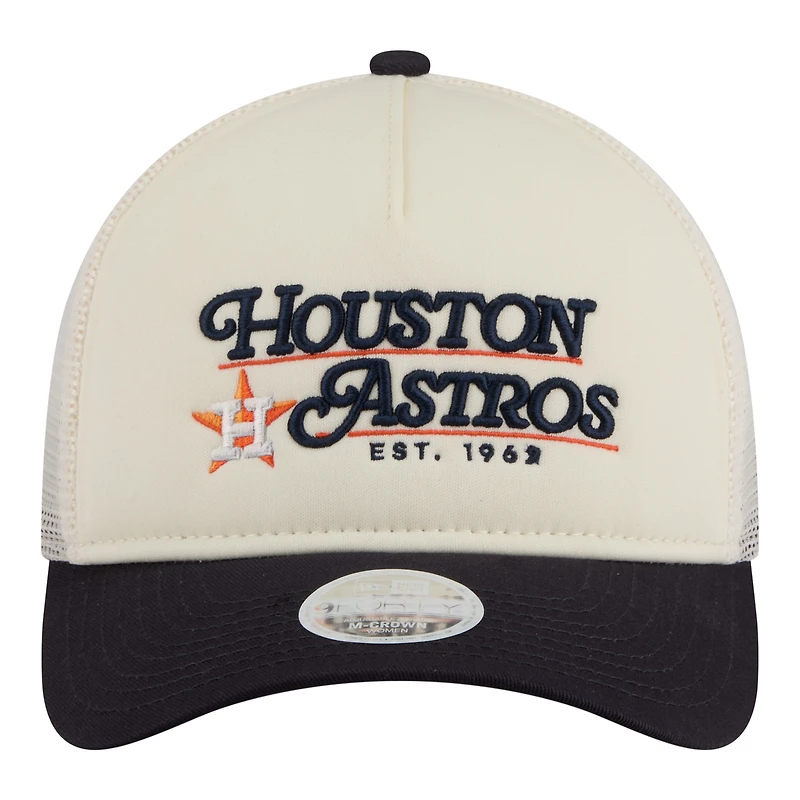 Casquette trucker ajustable New Era pour femme, beige clair/marine, Houston Astros Retro 9FORTY M-Crown A-Frame