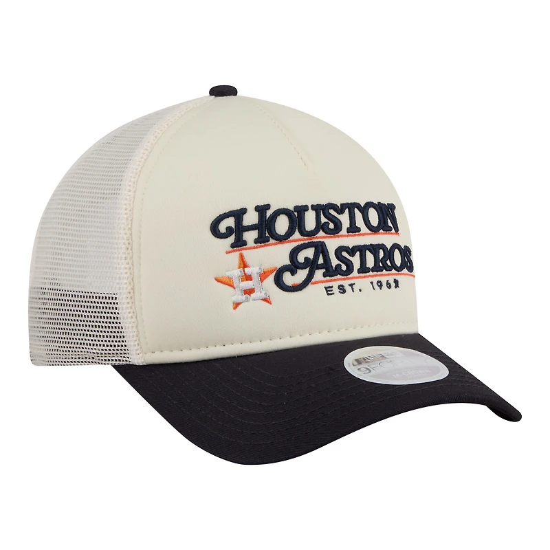 Casquette trucker ajustable New Era pour femme, beige clair/marine, Houston Astros Retro 9FORTY M-Crown A-Frame