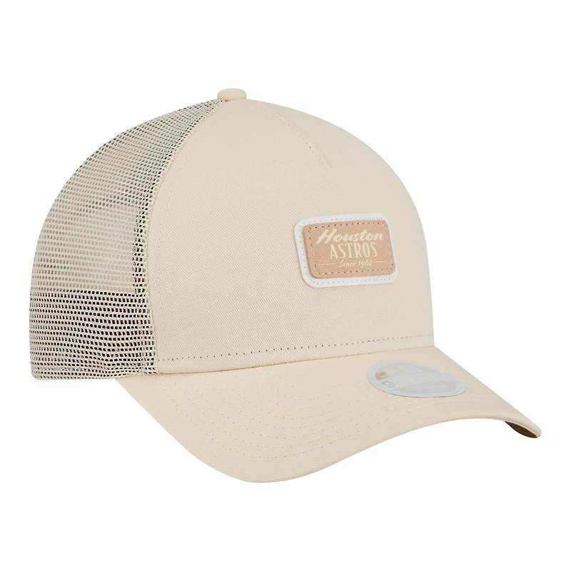 Women's New Era Light Beige Houston Astros Tonal Patch 9FORTY M-Crown A-Frame Trucker Adjustable Hat
