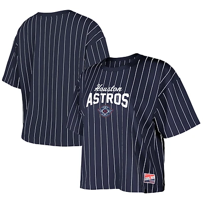 Women's New Era  Navy Houston Astros 2025 City Connect Boxy Pinstripe T-Shirt