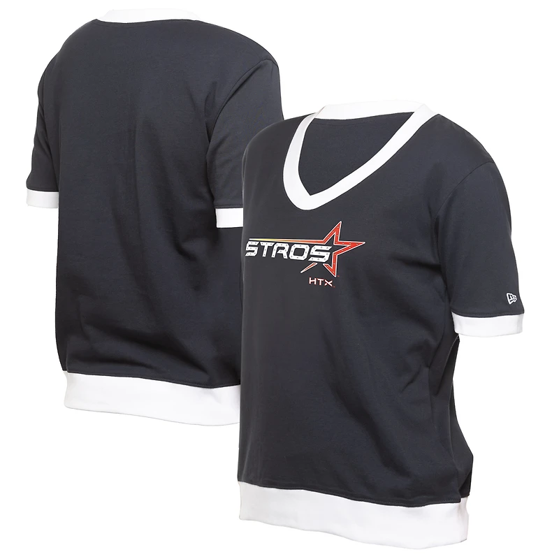 T-shirt col en V à strass City Connect 2025 des Astros de Houston, bleu marine, New Era pour femme