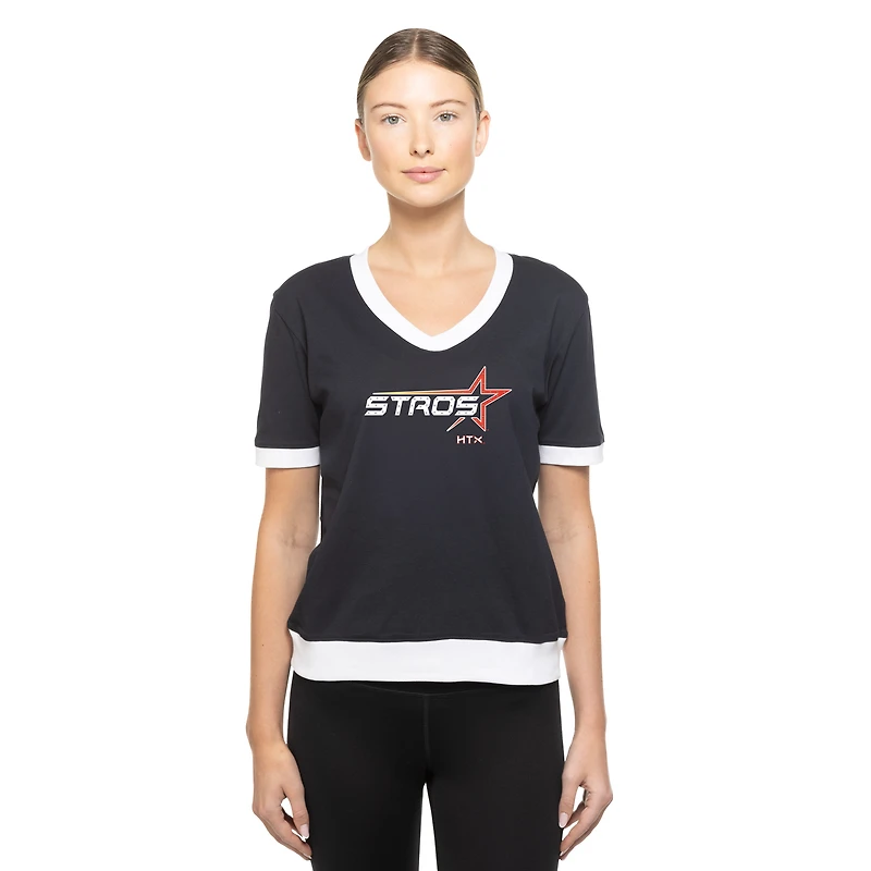 T-shirt col en V à strass City Connect 2025 des Astros de Houston, bleu marine, New Era pour femme