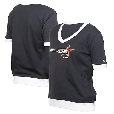 T-shirt col en V à strass City Connect 2025 des Astros de Houston, bleu marine, New Era pour femme