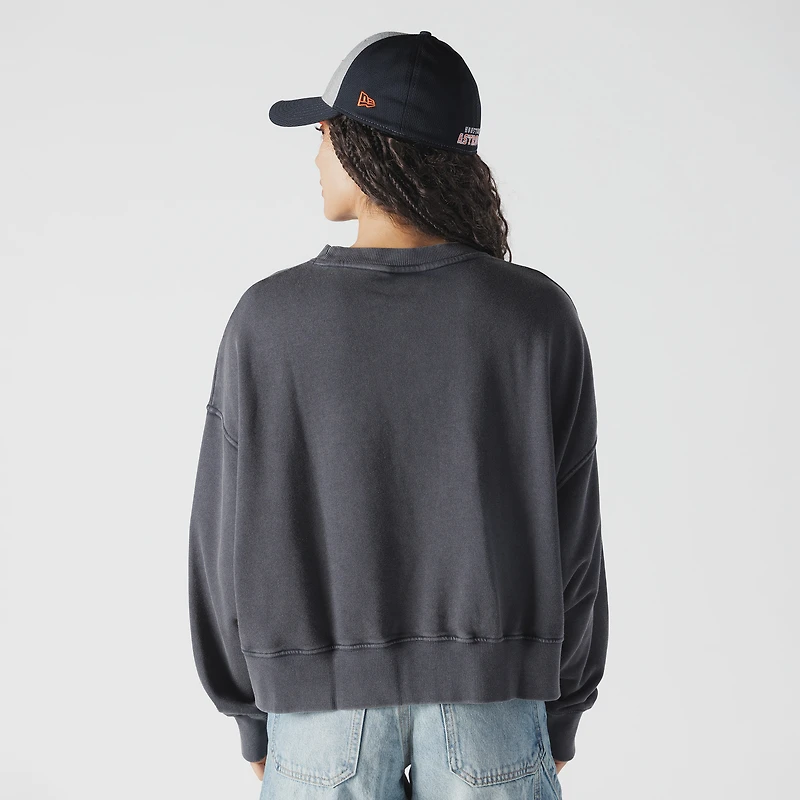 Sweat-shirt court à manches dolmen New Era bleu marine Houston Astros pour femme, coupe boxy délavé minéral