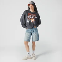 Women's New Era Navy Houston Astros Boxy Mineral Wash Dolmen Sleeve Cropped Sweatshirt