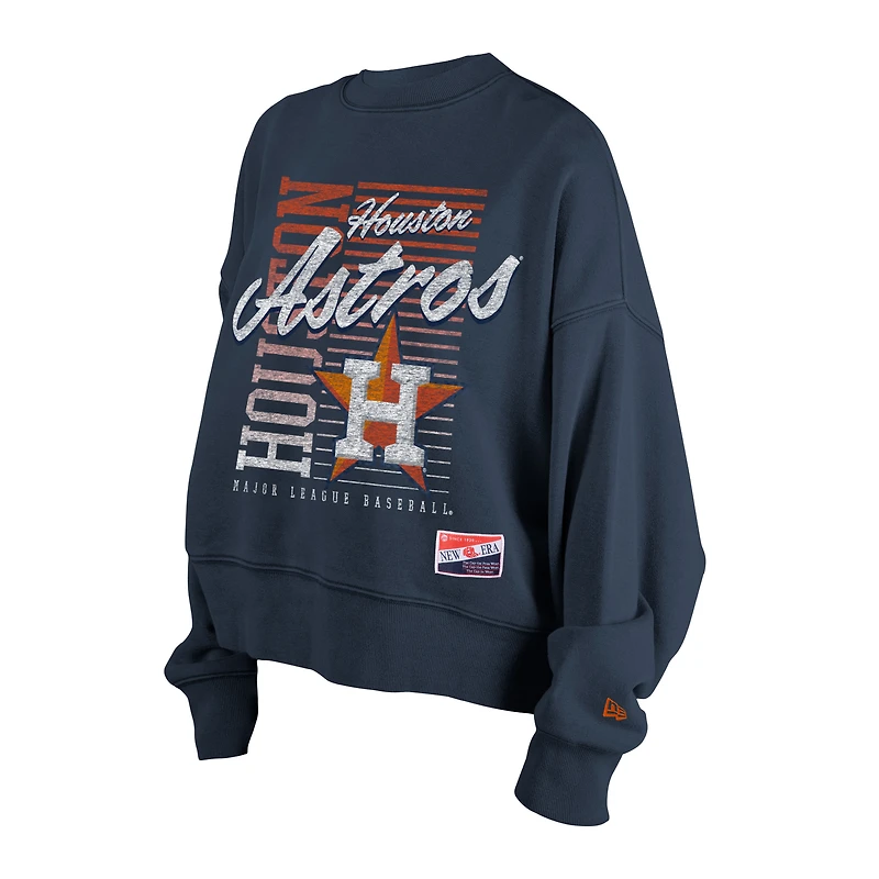 Sweat-shirt court à manches dolmen New Era bleu marine Houston Astros pour femme, coupe boxy délavé minéral