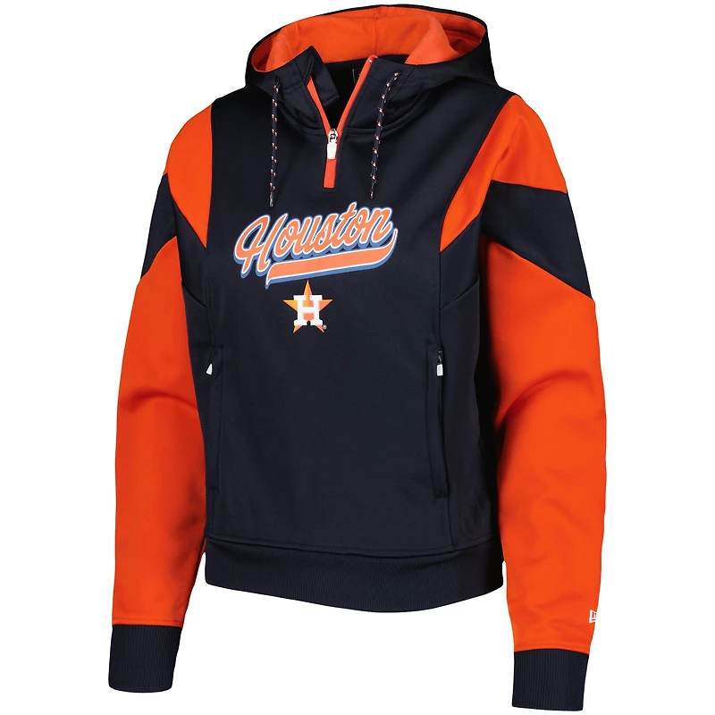 Sweat à capuche quart de zip en polaire color block New Era pour femmes, bleu marine, Houston Astros